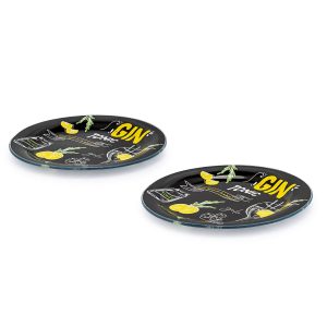 Kit 2 prato raso de vidro tema gin 18 cm petisqueira redonda