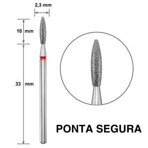 Ponteira (broca) Diamantada DUOTTI – FLAMA/CHAMA (ponta segura) – diâmetro 2,3 mm – Vermelho