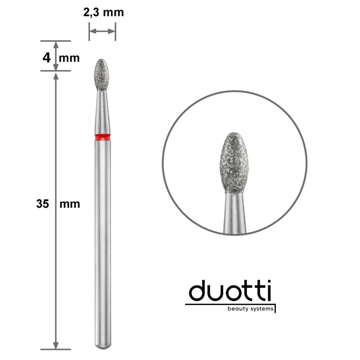 Ponteira Diamantada DUOTTI – Oliva – Vermelha – Diâmetro 2,3mm - Image 2