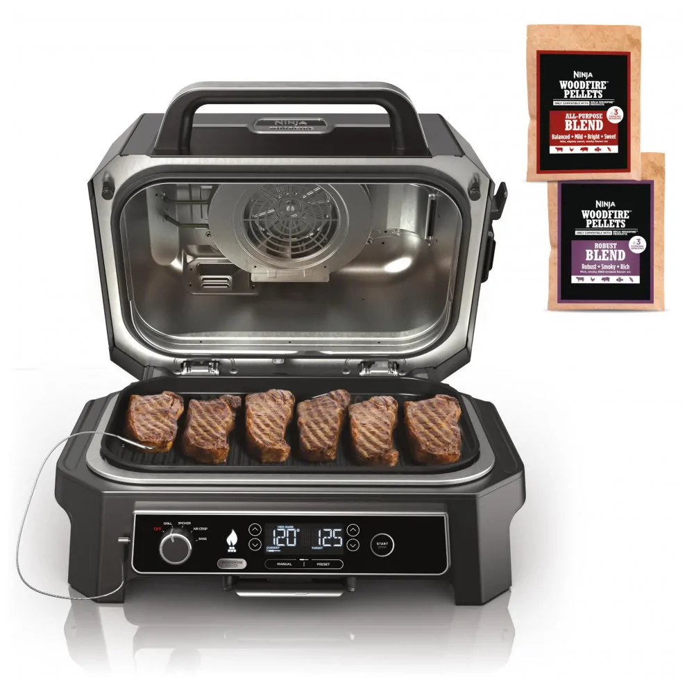 Grill Smoker Ninja Outdoor Woodfire Pro XL 4 em 1 Churrasqueira, Fumante, Air Fryer e Forno com Termômetro Embutido - Image 2