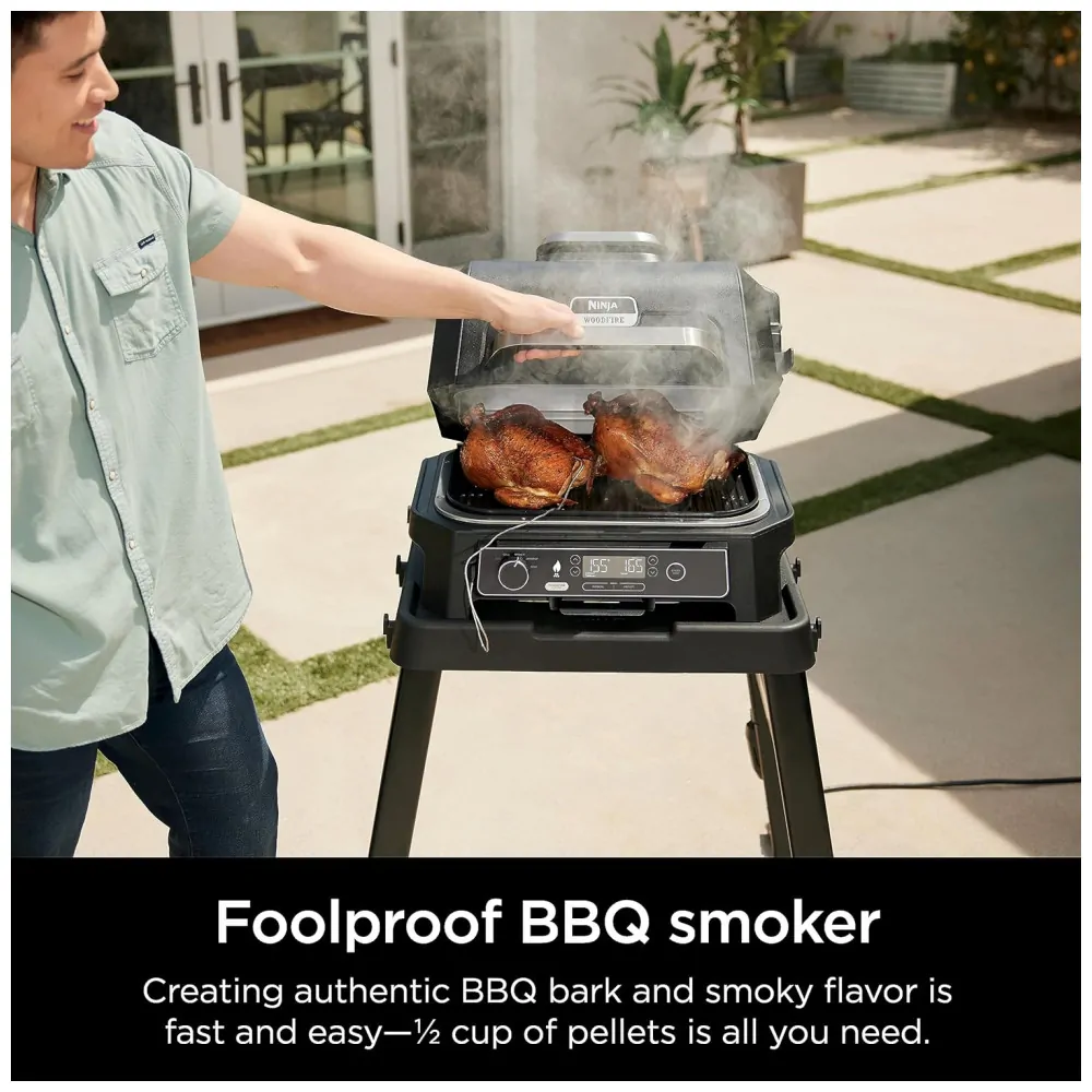 Grill Smoker Ninja Outdoor Woodfire Pro XL 4 em 1 Churrasqueira, Fumante, Air Fryer e Forno com Termômetro Embutido - Image 4