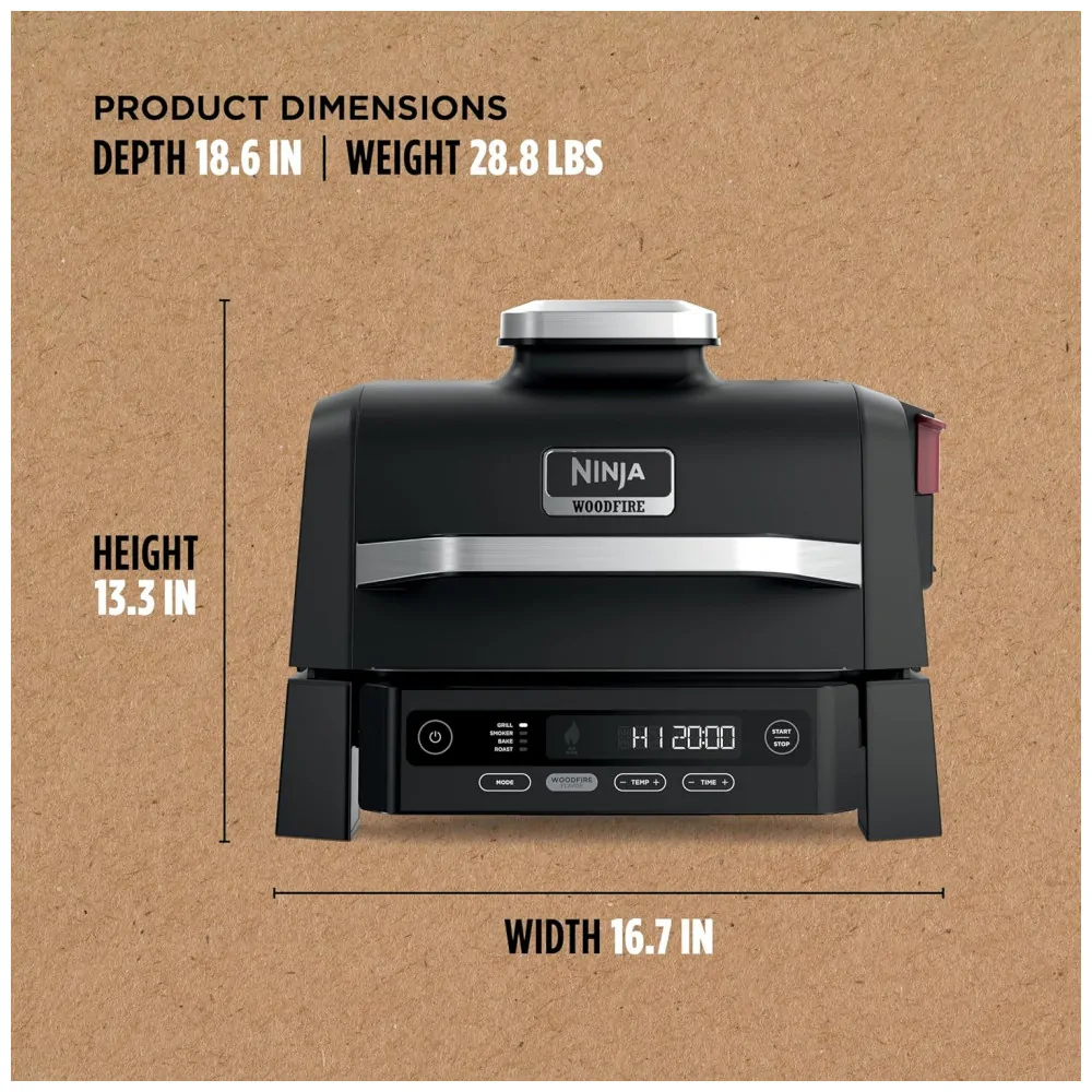 Grill Ninja OG301 Woodfire 4 em 1 Defumador Elétrico Externo Air Fryer 120V - Image 5