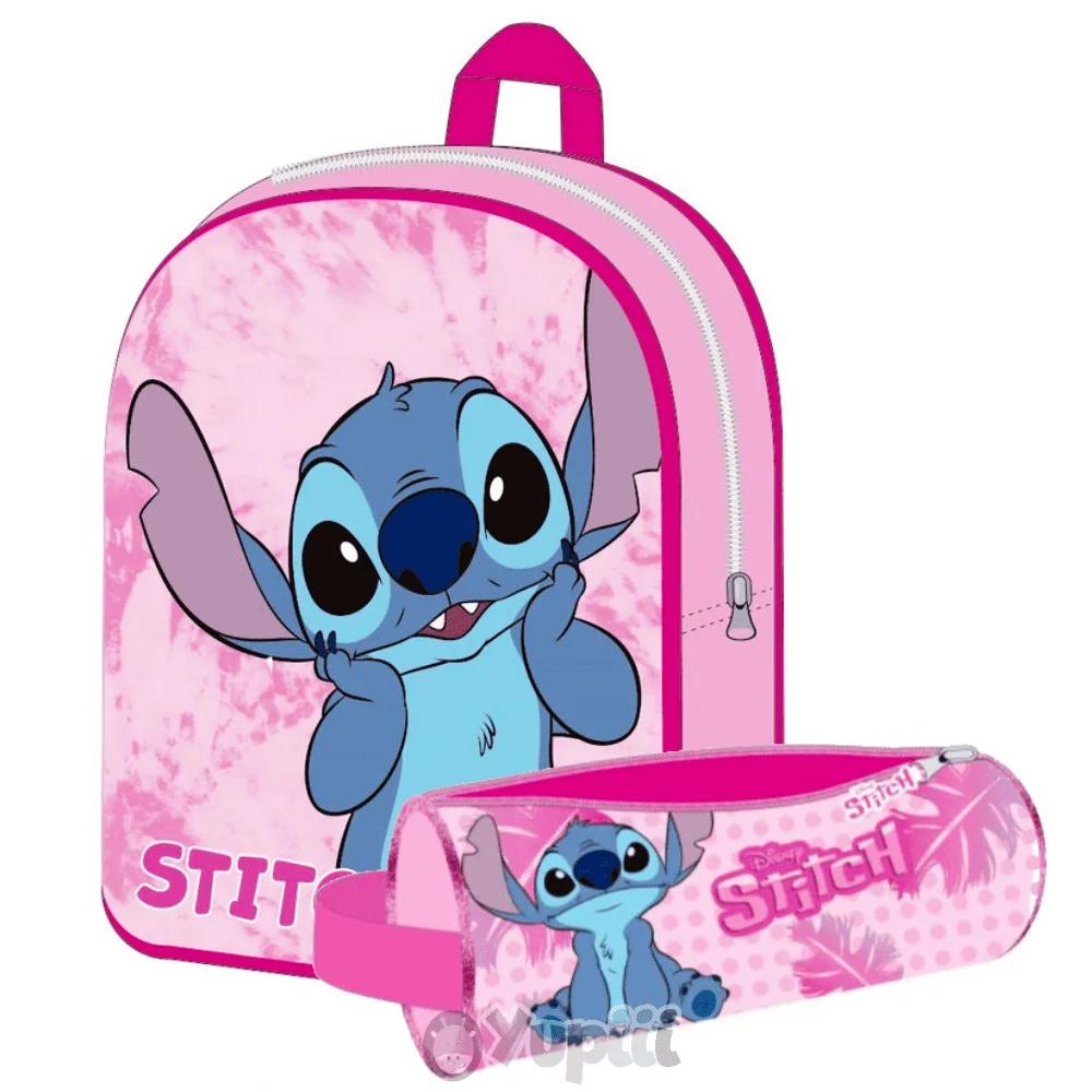 Conjunto Mochila 31cm e Estojo rosa Stitch - Image 2