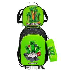 Conjunto Escolar Minecraft Completo – Trolley, Lancheira Térmica, Estojo – 3 Peças