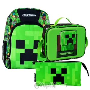 Conjunto Escolar Minecraft – Mochila, Estojo e Lancheira Térmica