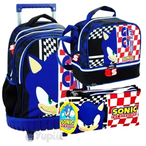 Conjunto Escolar Sonic Classic – Trolley, Estojo e Lancheira Térmica