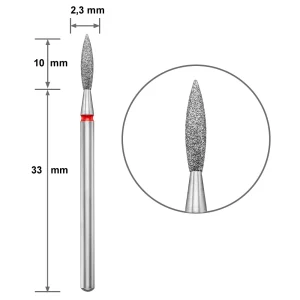 Ponteira (broca) Diamantada DUOTTI – FLAMA/CHAMA (ponta aguda) – diâmetro 2,3 mm – Vermelho